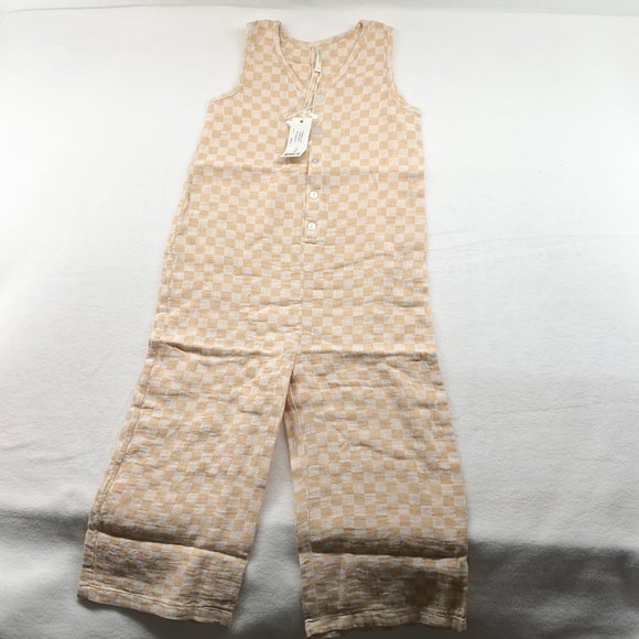 NWT Rylee Cru Bridgette Jumpsuit Shell beige linen plaid Check 8-9Y - Picture 2 of 5